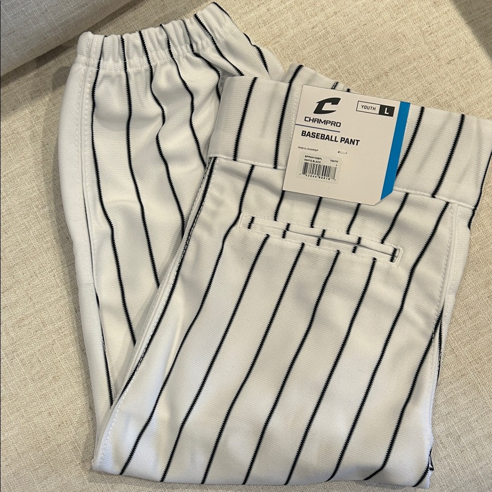CHAMPRO Youth Baseball Pants - White with Black Stripes